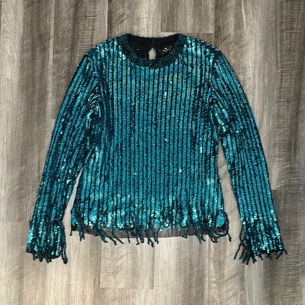 Etro Made in Italy Teal Sequin Fringed Jumper Top - 46 (US 8)